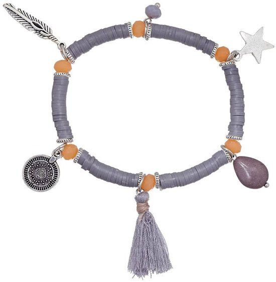 Joboly Ibiza boho armband met bedels - Dames - Grijs