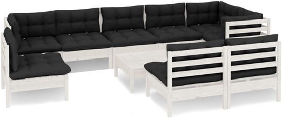 vidaXL 10-delige Loungeset met kussens massief grenenhout wit