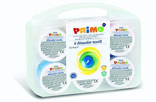 PRIMO Textil Fingerfarben-Set voor Kinder | leuchtende Textil Fingermalfarben | 6 Farben im Topf á 100 ml Inhalt