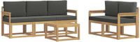vidaXL - Bank loungeset - 4 zitplekken - Acacia hout - Wit en antracietkleurig