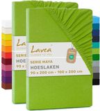 Lavea® Set van 2 Hoeslakens 90x200cm - 100x200cm – 100% Zacht en Ademend Katoen – voor Dikke Matrassen tot 20 cm – Jersey met Elastiek rondom – Appelgroen
