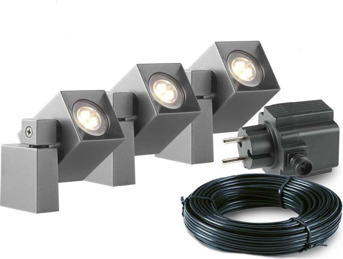 ABC-LED 3x LED wand spot - 2 Watt - 12V - Grijs - complete set