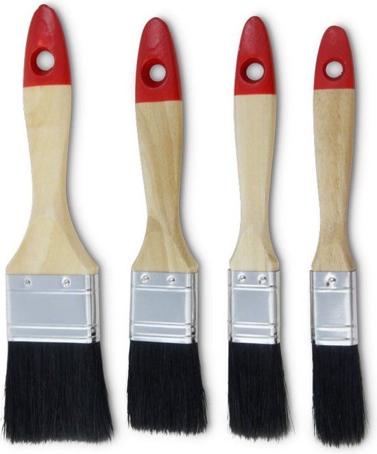Kwasten Set - 4 stuks - Platte kwasten - Synthetisch haar - Verschillende maten - Voor waterbasis verf