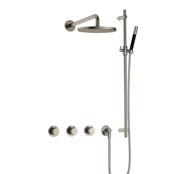 hotbath Cobber IBS70 complete thermostatische douche inbouwset met 2 stopkranen met 38.5cm wandarm 20cm ronde hoofddouche staafhanddouche met glijstang nikkel geborsteld IBS70GN7