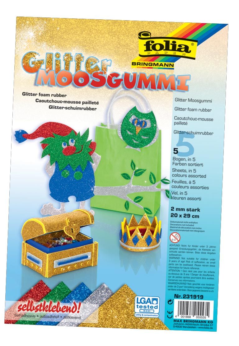 Folia mosgummi glitter rood groen blauw zilver goud - 4001868055535