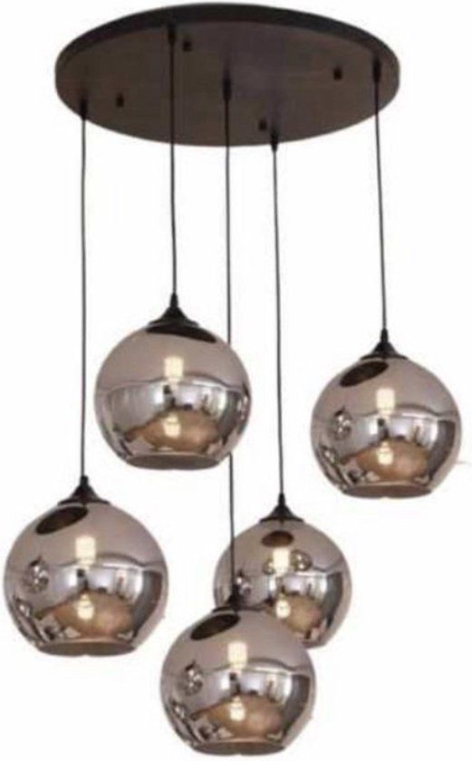 Hanglamp Smoking Glass - 5-lichts - Smoke Glas - Zwart - Rond
