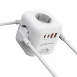 Remodius® Power Dock – Prise avec USB C et Interrupteur – 4 Prises & 4 Ports USB (2x USB-C, 2x USB-A) – Charge Rapide 30W – Câble 2M – Protection contre les Surcharges – Powercube pour Bureau & Espace de Télétravail – Multiprise – Cube