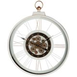 GILDE Kello Ronde wandklok van glas en metaal met tandwielmotief wit hoogte 73 cm breedte 60 cm decoratieve klok voor woonkamer keuken
