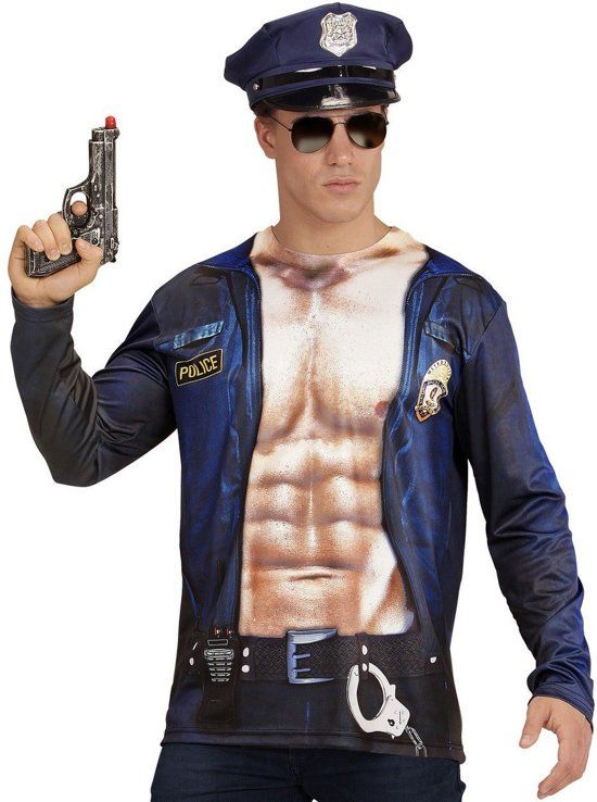 Widmann Politie & Detective Kostuum T-Shirt Lange Mouwen Potige Politie Man Medium / Large Carnaval kostuum Verkleedkleding