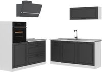 Vicco Complete keukeneenheid R-Line, Antraciet landelijk/Wit, 160 cm marmer werkblad
