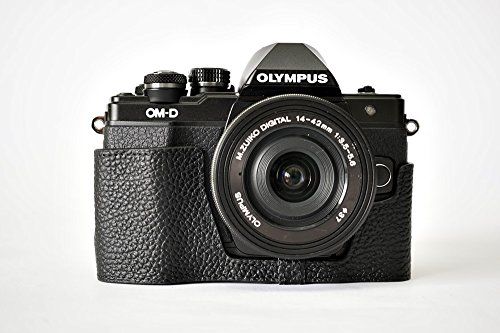 TP Handgemaakte Echt Lederen Halve Camera Case Camera Tas voor Olympus OM-D EM10 II - Zwart