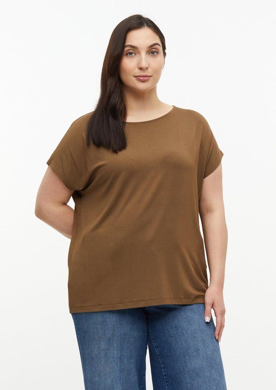 s.Oliver Curve s.Oliver T-shirt Vrouwen Donkerbruin Viscose Korte Mouw Ronde Hals Aansluitend