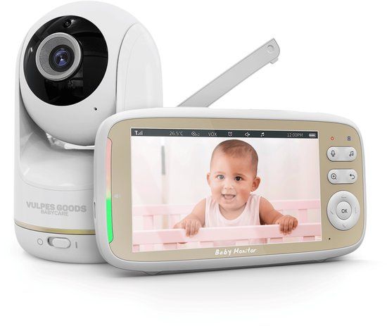 Vulpes Goods® Babycare - Babyfoon met Camera - 5 inch FULL HD Scherm - Wit