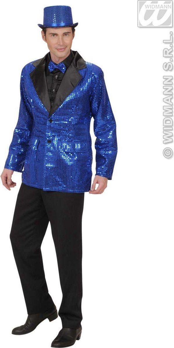 Widmann Glitter & Glamour Kostuum - Pailletten Colbert Blauw Man - XL - Carnaval