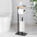 Uniqoos® Porte-rouleau de papier toilette autoportant avec étagère en bambou, noir, acier inoxydable