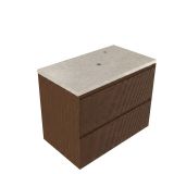 Saniclass Holz Atelier Badkamermeubelset - 80x45x63cm - Travertine natuurstenen topblad - 1 kraangat - 2 lades - mat walnut pure (hout) SW1420803/SW1242428