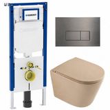 Geberit QeramiQ Dely Toiletset - 36.3x51.7cm - diepspoel - rimless - Geberit UP720 inbouwreservoir - softclose toilet zitting - gunmetal bedieningsplaat - rechthoekige knoppen - mat beige