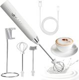 Elektrische melkopschuimer, USB-oplaadbaar, 3 instelbare, 2 gardes, standaard, shaker, elektrische melkopschuimer voor latte, koffie, matcha, cappuccino, melkopschuimer voor thuis en op kantoor