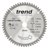 Trend CraftPro TCT-cirkelzaagblad voor werkbladen in aluminium en kunststof, 184 mm diameter x 58 tanden, 16 mm asgat, wolfraamcarbide getipt, CSB/AP18458