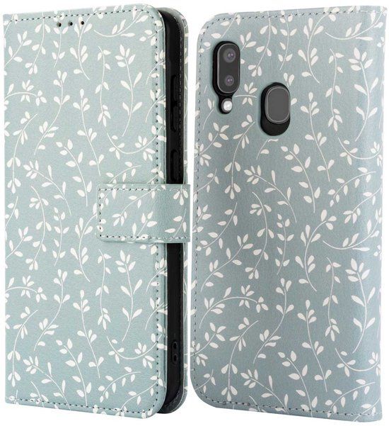 imoshion Design Bookcase Hoesje voor Samsung Galaxy A20e - Smoke Green Flowers