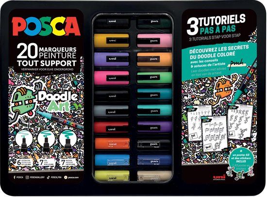 Posca Verfmarker Koffer Doodle Art 20 stuks