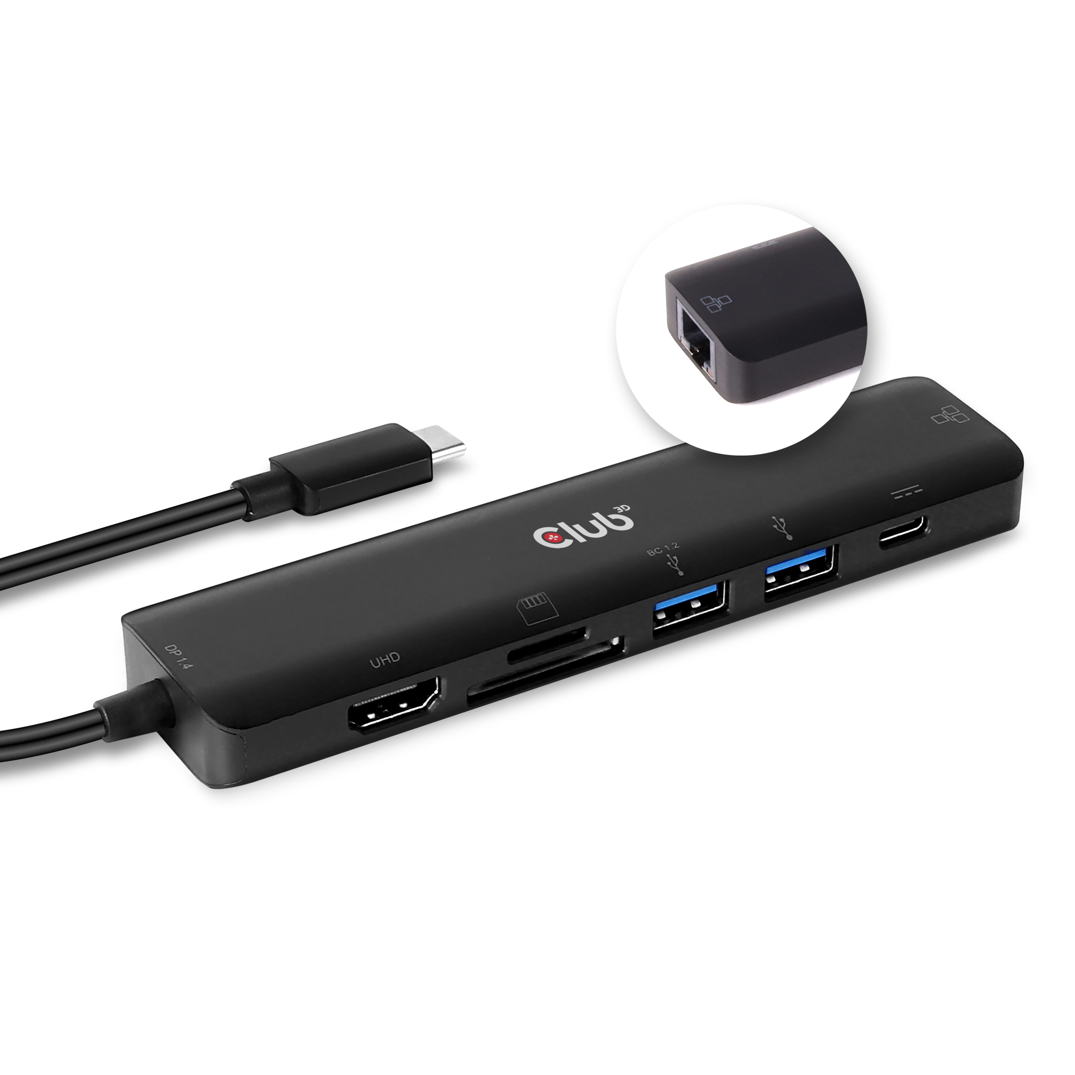 Club 3D USB type C 7in1 Hub HDMI 4K60Hz SD TF Card slot 2x USB Type A USB Type C oplaad mogelijkheid tot max.100W (ook geschikt voor Apple M1 en Thunderbolt 3)