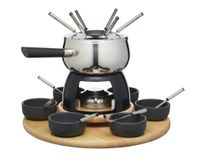 Artesà fondueset met draaitafel, roestvrijstalen fonduepan met brander, dippannen en bestek, 22-delige set, zwart