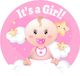 Funny Fashion Geboorte baby meisje thema wand/deur bord - D50 cm - roze - karton