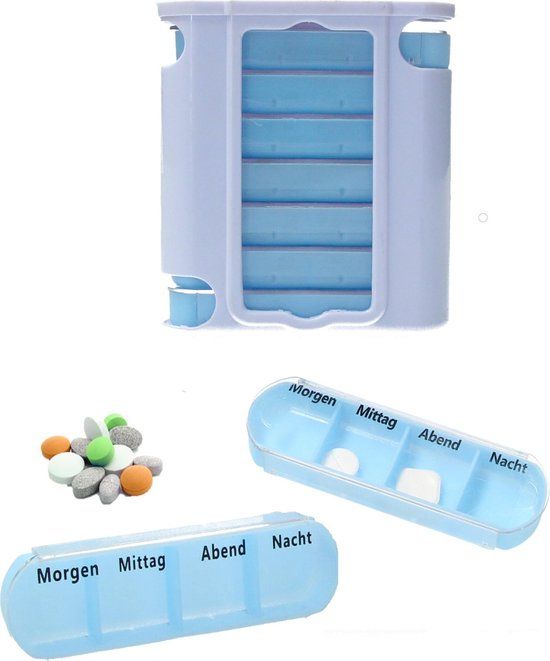 Luxe Bol Pillendoos – Medicatie Bewaardoosje – Medicijnen Bewaardoosje 7 dagen – Met morgen, Middag, Avond en Nacht – Blauw