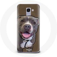 Maniacase Hoesje voor Samsung Galaxy A6 2018 Hond Pitbull Grijs Wit