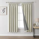 Joydeco 100% verduisteringsgordijnen, linnen, met plooiband, set van 2, 175 x 140 cm (h x b), lichtbeige