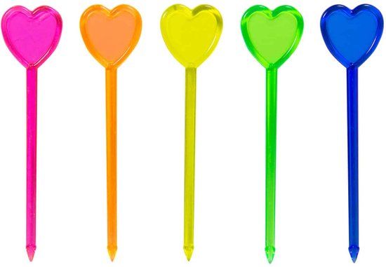 Folat Cocktailprikkers Hart 8,5 cm - 24 stuks - Meerkleurig