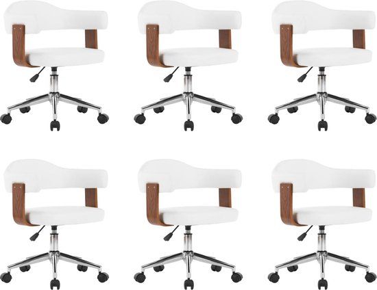 vidaXL Eetkamerstoelen draaibaar 6 stuks gebogen hout en kunstleer wit