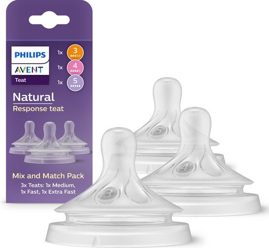 Philips Avent Natural Response Speen – Mix & Match – 3 stuks – Gemiddeld, snel en extra snel – Anti-Koliek – Anti-lek – BPA-Vrij - SCY960/03
