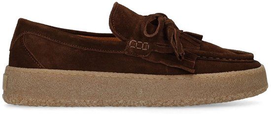 Manfield Dames Bruine suède loafers met franjes Maat 37
