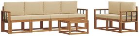 vidaXL Acacia Hout Bank Loungeset 6-zits Natuurlijk en Beige