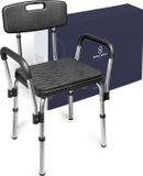Sanicraft® Douchestoel - Douchekruk met Armleuning & Douchekophouder - Stoel & Kruk in 1 - Verstelbare Hoogte - Anti-Slip Poten - Zilver