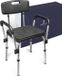 Sanicraft® Tabouret de douche - Tabouret de douche avec accoudoir et support de pommeau de douche - Chaise et tabouret en 1 - Réglable en hauteur - Pieds antidérapants - Argent