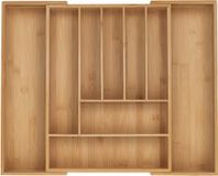 Merkloos Relaxdays bestekbak - uitschuifbaar - 7-9 vakken - 5 x 32,5-53,5 x 43 cm - bamboe
