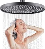 PromoHome Ronde Regendouchekop 25 cm - Zwarte Hogedruk Douchekop met Zelfreinigende Functie, 360° Verstelbaar, Waterbesparend, Universele Aansluiting G1/2