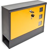 Merkloos Relaxdays brievenbus met krantenrol - metaal - met slot - 30 x 36 x 10 cm - muur - zwart-geel