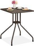 Merkloos Tuintafel Vierkant - 75 x 61 x 61 cm - Balkon - Tafelblad met Houtlook - Stalen Onderstel - Bruin