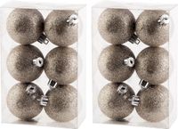 Billiet - Vanlaere 12x stuks boules de Noël pailletées en plastique champagne 6 cm
