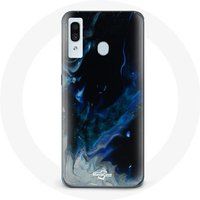 Maniacase Hoesje voor Samsung Galaxy A20e Veelkleurige rookwolken van blauw grijs en zwart op zwarte achtergrond