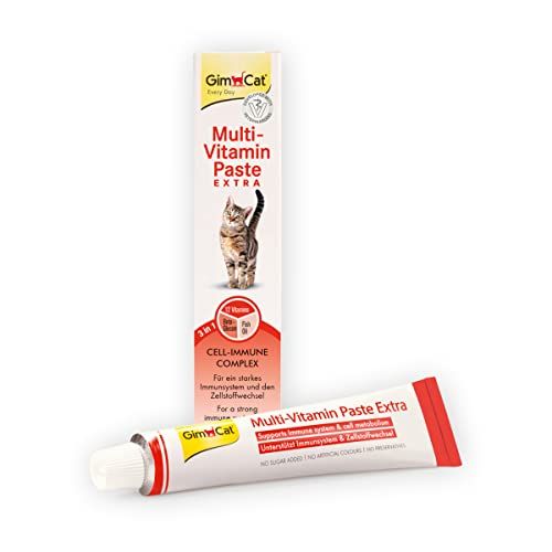 GimCat Multi-Vitamin Pasta Extra - Kattensnack met bètaglucaan en omega-3 en -6, voor een gezonde celbescherming - 1 tube (1 x 50 g)