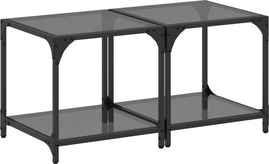 vidaXL Salontafels 2 st met zwart glazen blad 40x40x40 cm staal