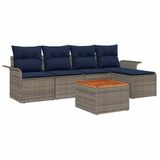 vidaXL Tuinbank - Set - 6 - st - Grijs - en - Marineblauw - poly - rattan
