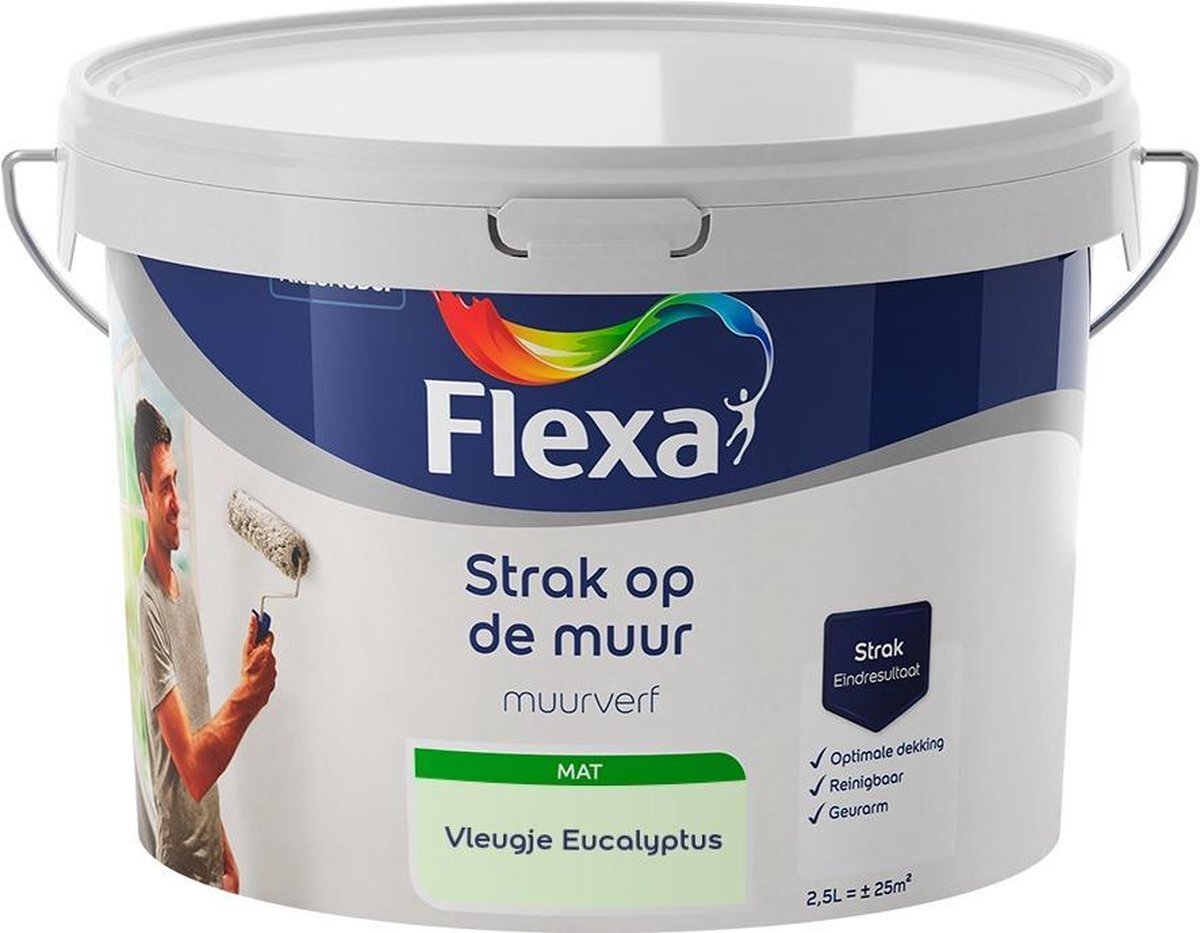 FLEXA - Strak op de muur - Muurverf - Mengcollectie - Vleugje Eucalyptus - 2,5 liter