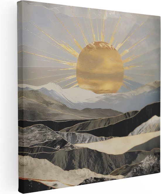 Artaza Canvas Schilderij De Zon schijnt over een Bergketen - 70x70 - Wanddecoratie - Canvas Print