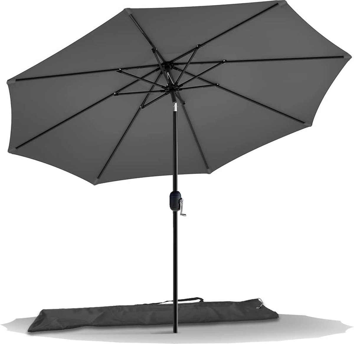 VOUNOT Parasol 270 cm met zwengel, knikbaar, zonwering, uv-bescherming, balkonscherm, tuinscherm marktscherm met beschermhoes,Ø270cm, Knickbar, grijs